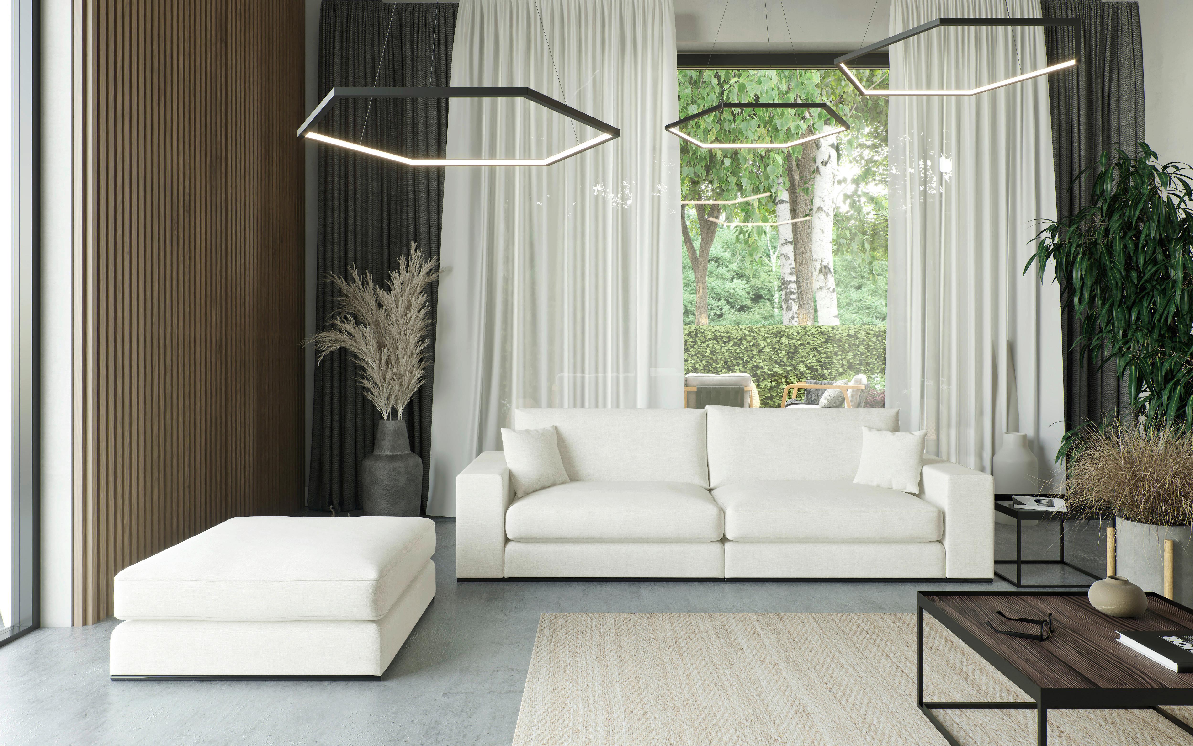 Sitzgarnitur Alberta 2-teilig Creme B: 278 Cm - Creme/Schwarz, Design, Holz/Textil (278/85/103cm) - Livetastic