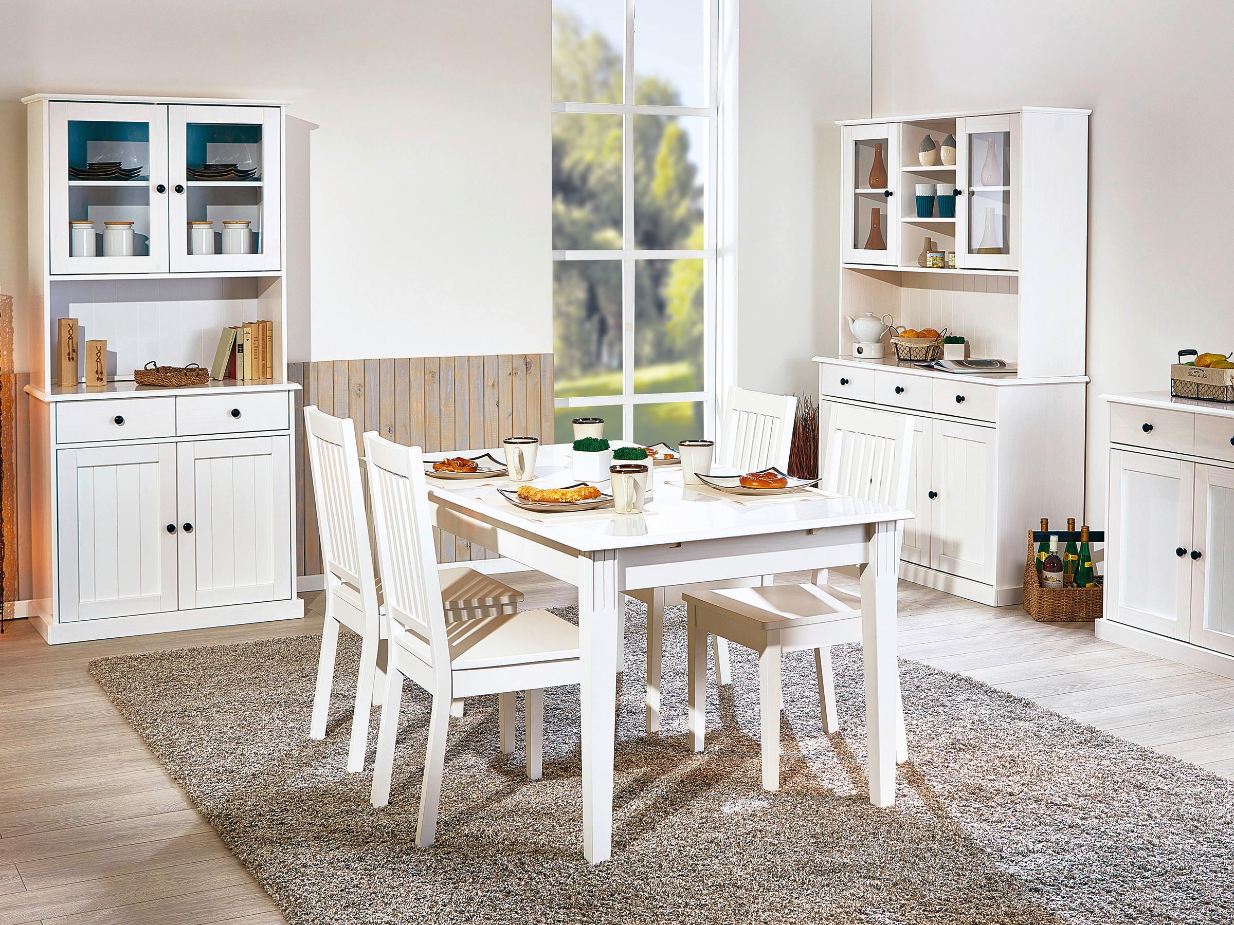 Kredenz Westerland B: 131 cm Echtholz Weiß 5-Türig - Weiß, Basics, Glas/Holz (131/191/45cm) - MID.YOU