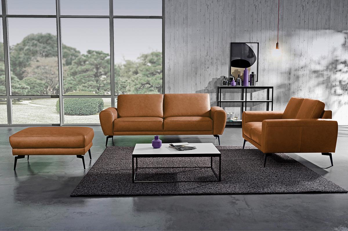 2-Sitzer-Sofa Spring, Cognac B: 177 cm - Cognac/Schwarz, Design, Leder (177/85/92cm) - Livetastic