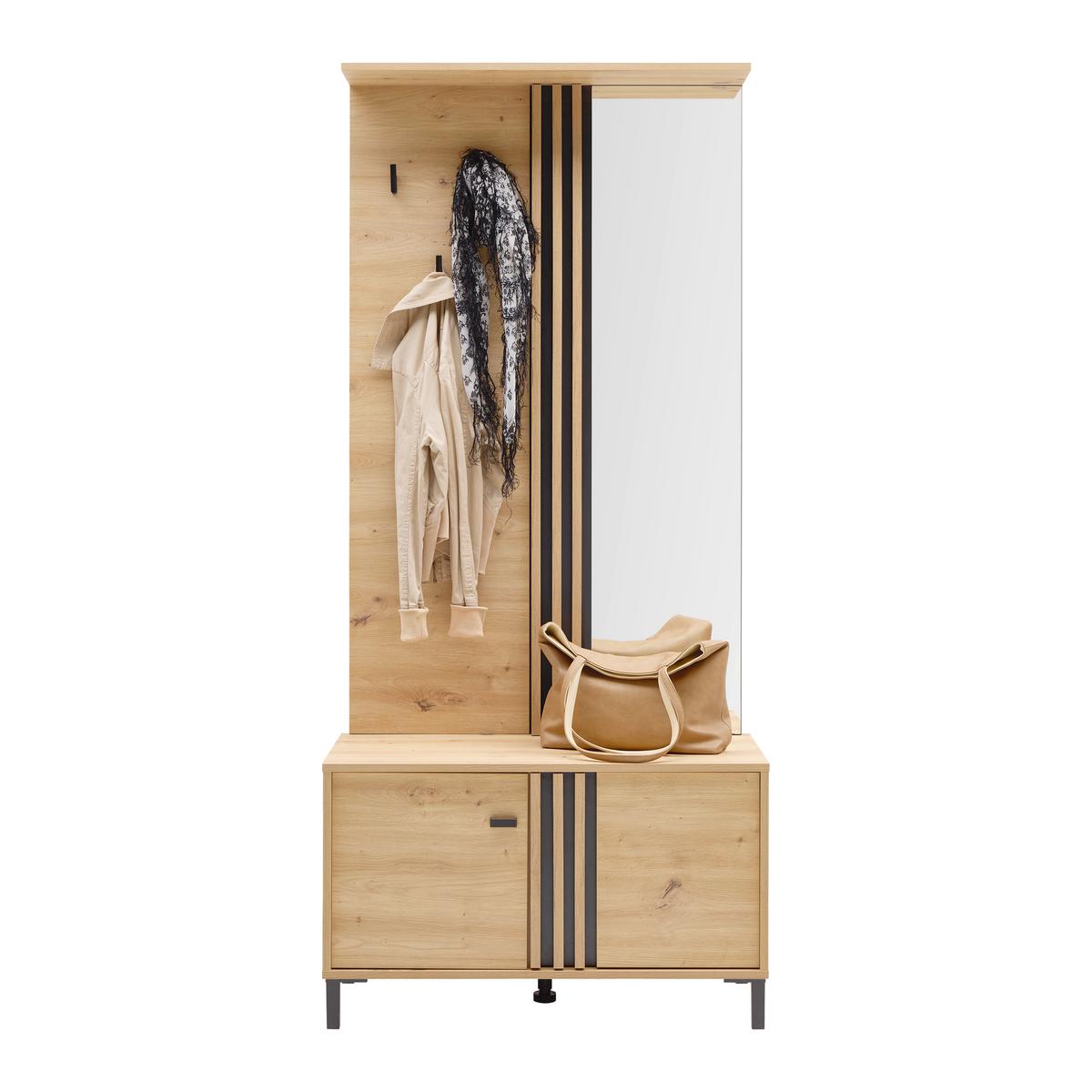 Predsieňový nábytok LAVAL - čierna/dub artisan, Modern, kompozitné drevo/sklo (87/190/40cm) - Mömax