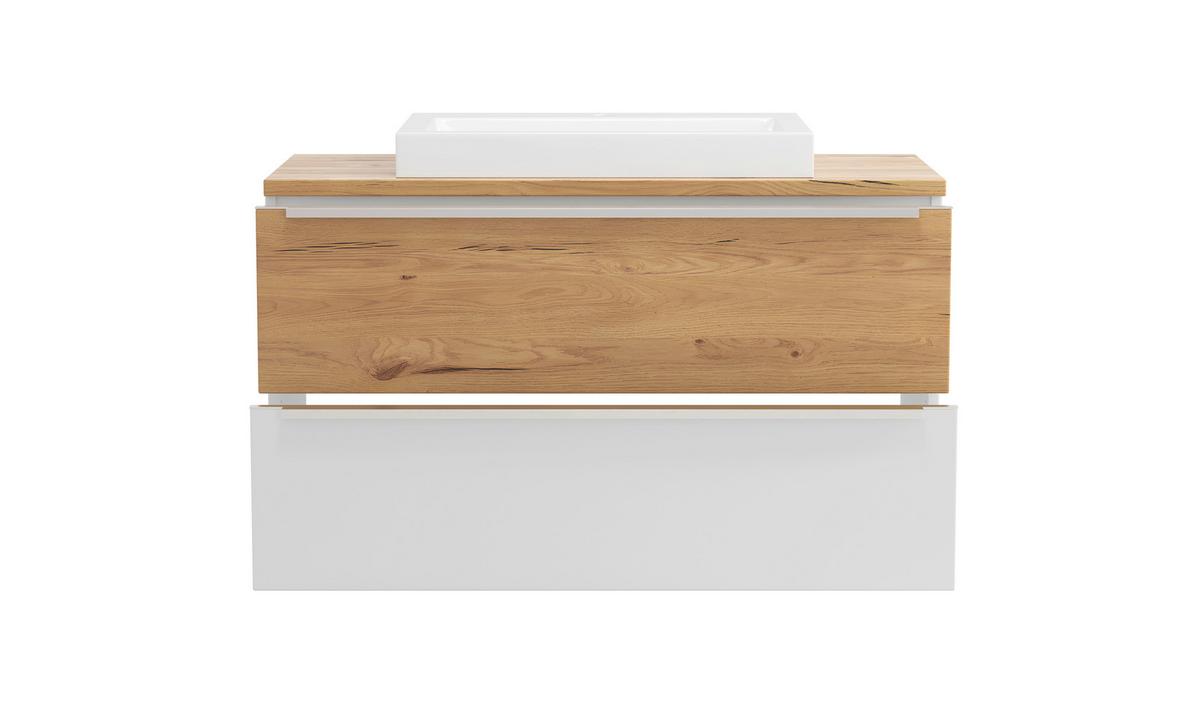 WASCHTISCHKOMBI Verona Weiß/Wildeiche B: 100cm - Wildeiche/Weiß, Trend, Holzwerkstoff/Stein (100/63/47cm) - Held