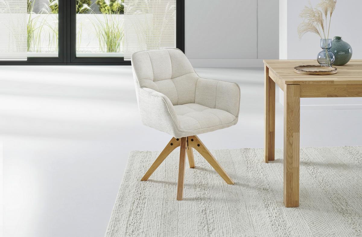 Armlehnstuhl Kerry Beige B: 63 cm - Eichefarben/Beige, LIFESTYLE, Holz/Textil (63/83/61cm) - MID.YOU