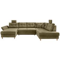 Wohnlandschaft Brizzini mit Schlaffunktion, olivgrün - Naturfarben/Olivgrün, MODERN, Textil (176/338-352/206cm) - Livetastic