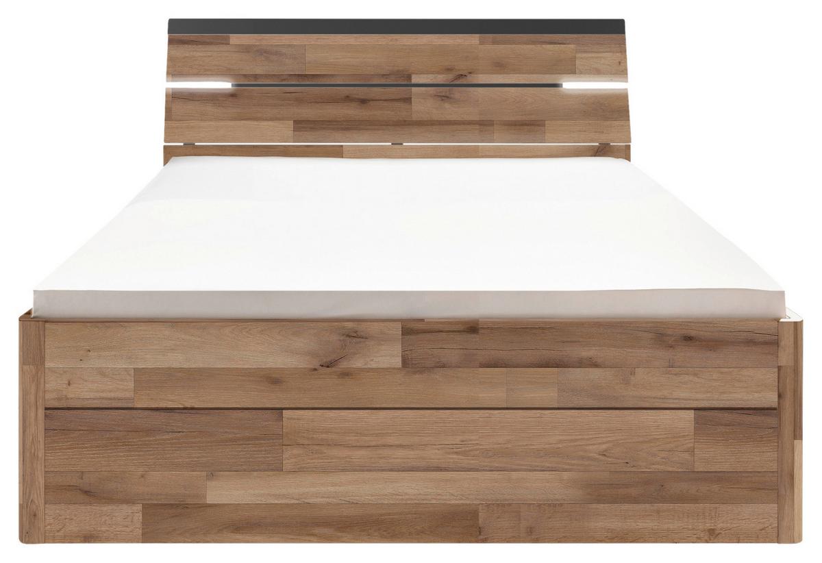 Stauraumbett Mit Beleuchtung 160x200 Cm Mars Eiche Dekor - Eichefarben/Dunkelgrau, KONVENTIONELL, Holzwerkstoff (160/200cm) - MID.YOU