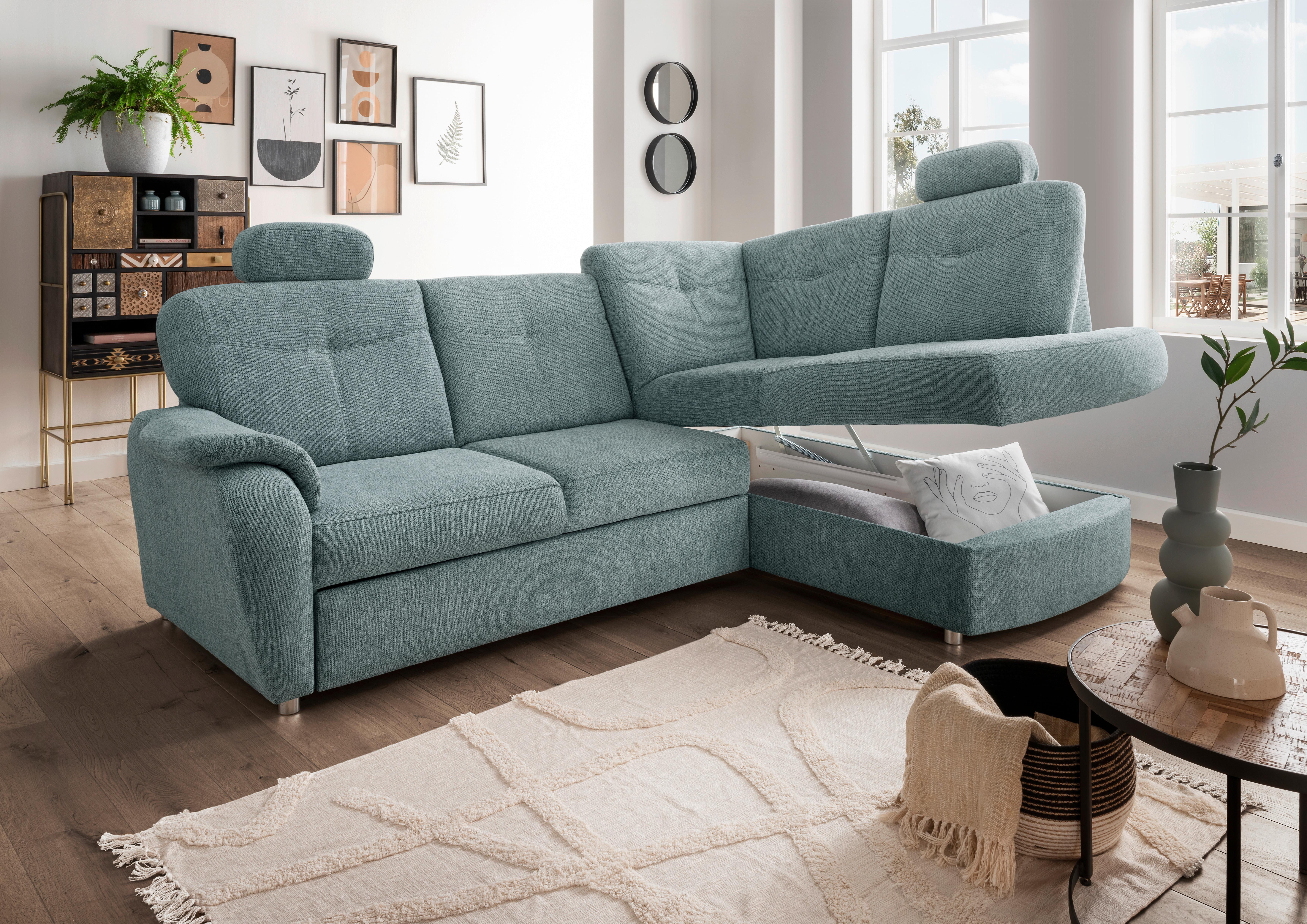 Eckschlafsofa Rosali Mintgrün S: 264x180 Cm - Chromfarben/Mintgrün, MODERN, Textil (264/180cm) - Livetastic