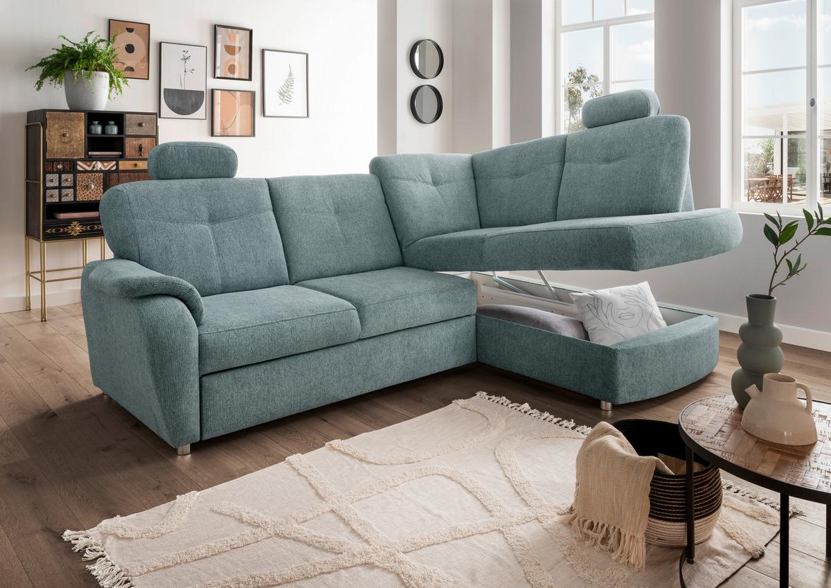 Eckschlafsofa Rosali Mintgrün S: 264x180 Cm - Chromfarben/Mintgrün, MODERN, Textil (264/180cm) - Livetastic
