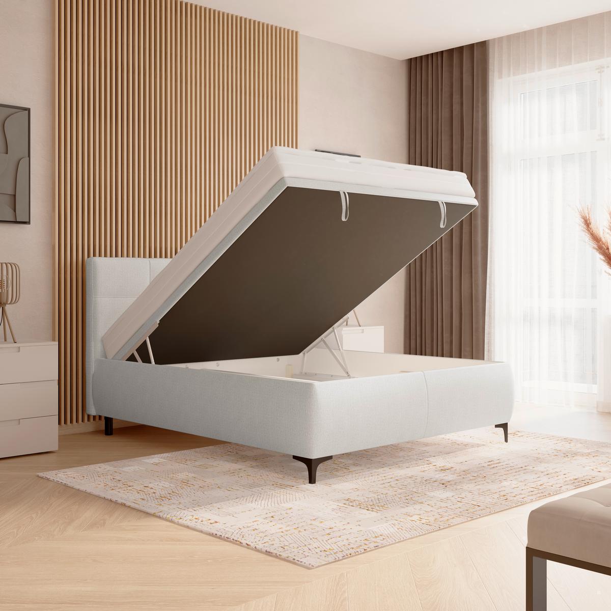 Polsterbett Zeni 140 - Creme/Schwarz, KONVENTIONELL, Holz/Textil (140/200cm)