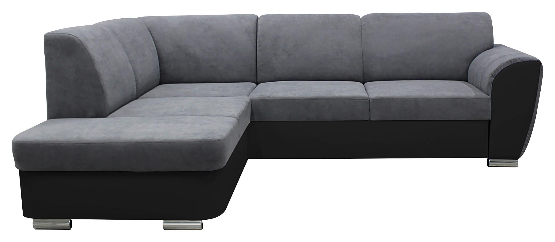 Ecksofa mit Bettkasten Doris Rücken Echt Grau/Schwarz - Silberfarben/Schwarz, Design, Textil (196/255cm) - MID.YOU