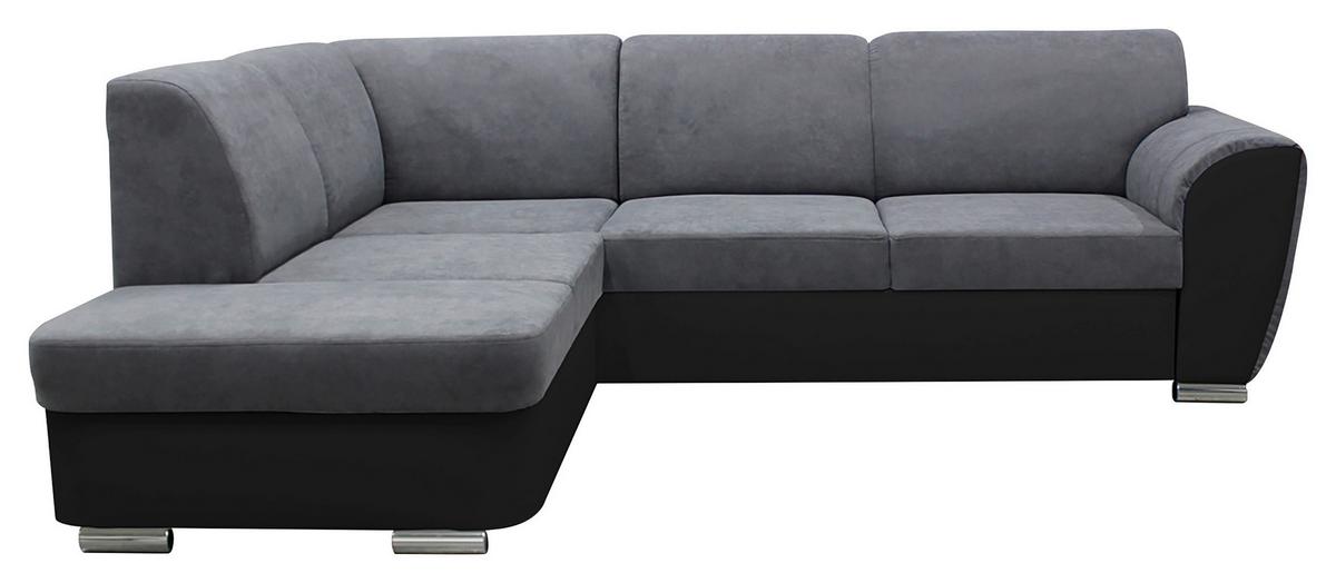 Ecksofa Mit Bettkasten Doris Rücken Echt Grau/schwarz - Silberfarben/Schwarz, Design, Textil (196/255cm) - MID.YOU
