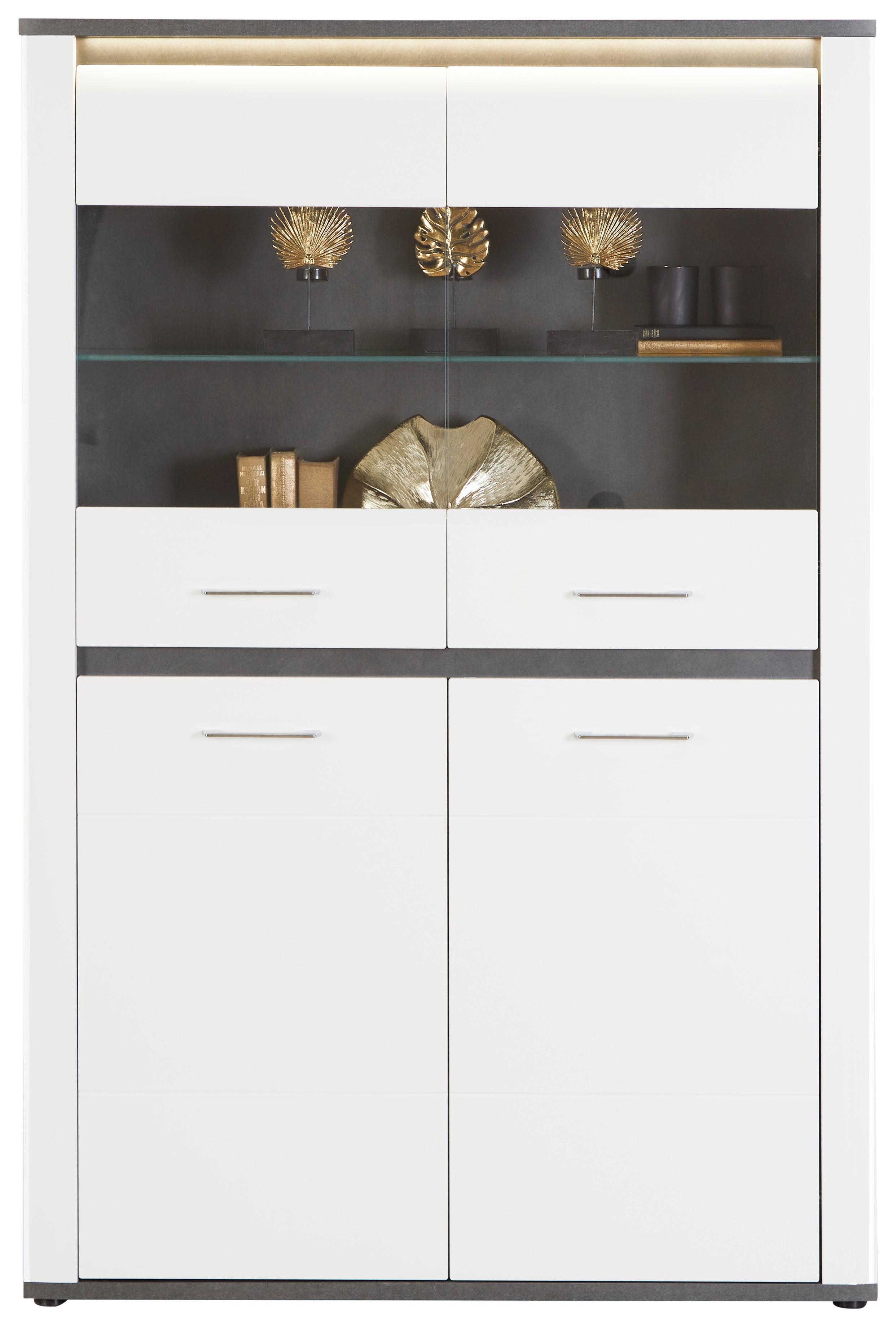Vitrine Alassio B: 109 Cm Mit Beleuchtung Graphitfarben/weiß