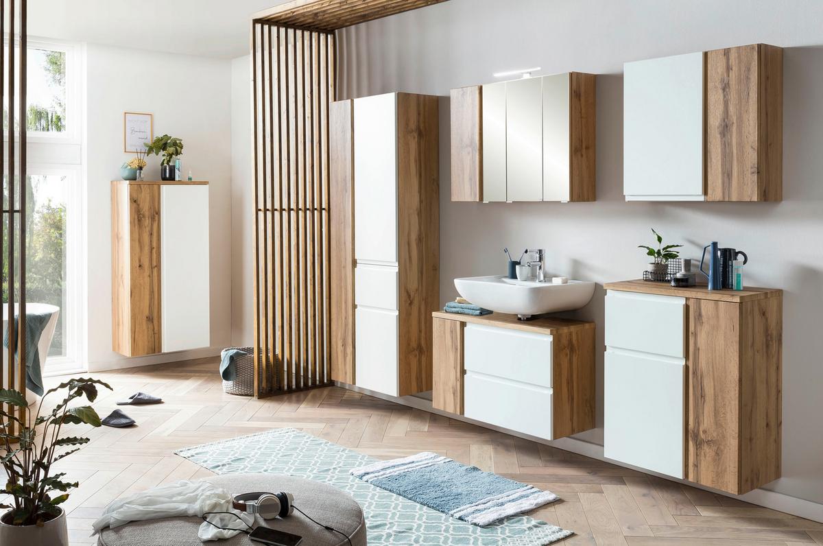 Waschbeckenunterschrank Varese B: 85 Cm Wotaneiche Dekor/weiß - Eiche Wotan/Weiß, MODERN, Holzwerkstoff (85/56/35cm) - Held