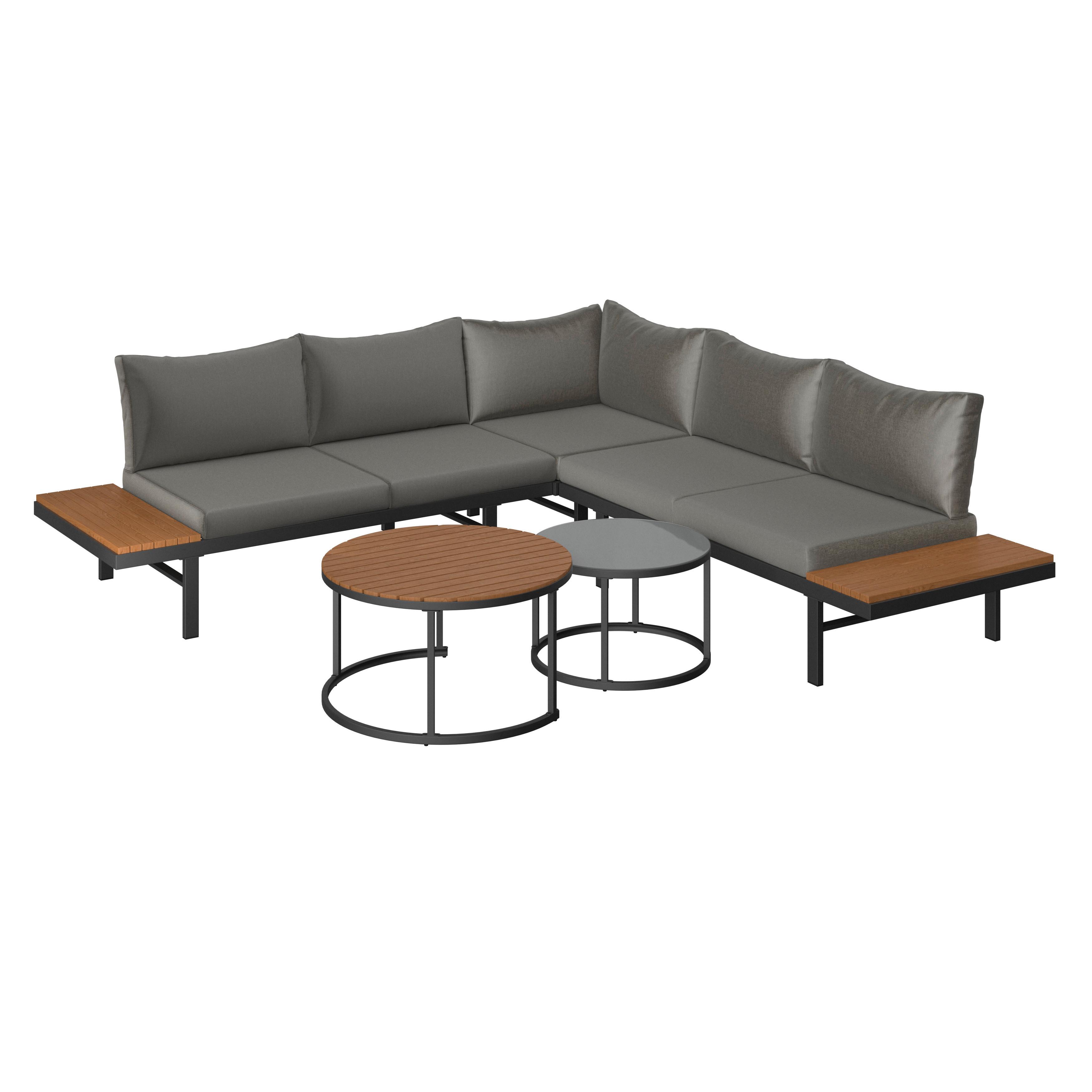 Loungegarnitur 4-tlg. Zürich Holz/metall/glas Mit Kissen - Naturfarben/Grau, MODERN, Glas/Holz (261/261cm) - Beldano