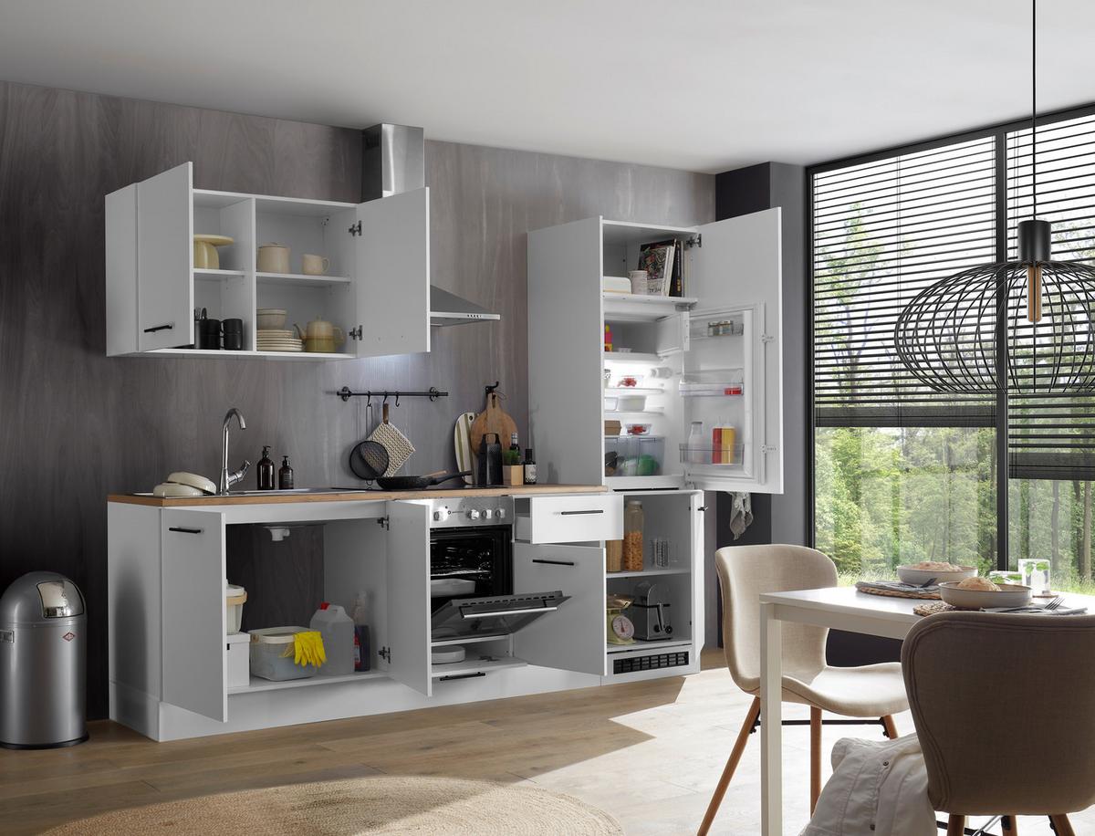 Kuchyňský blok bez spotřebičů TIROL - bílá/barvy dubu, Basics, kompozitní dřevo/plast (270cm) - MID.YOU