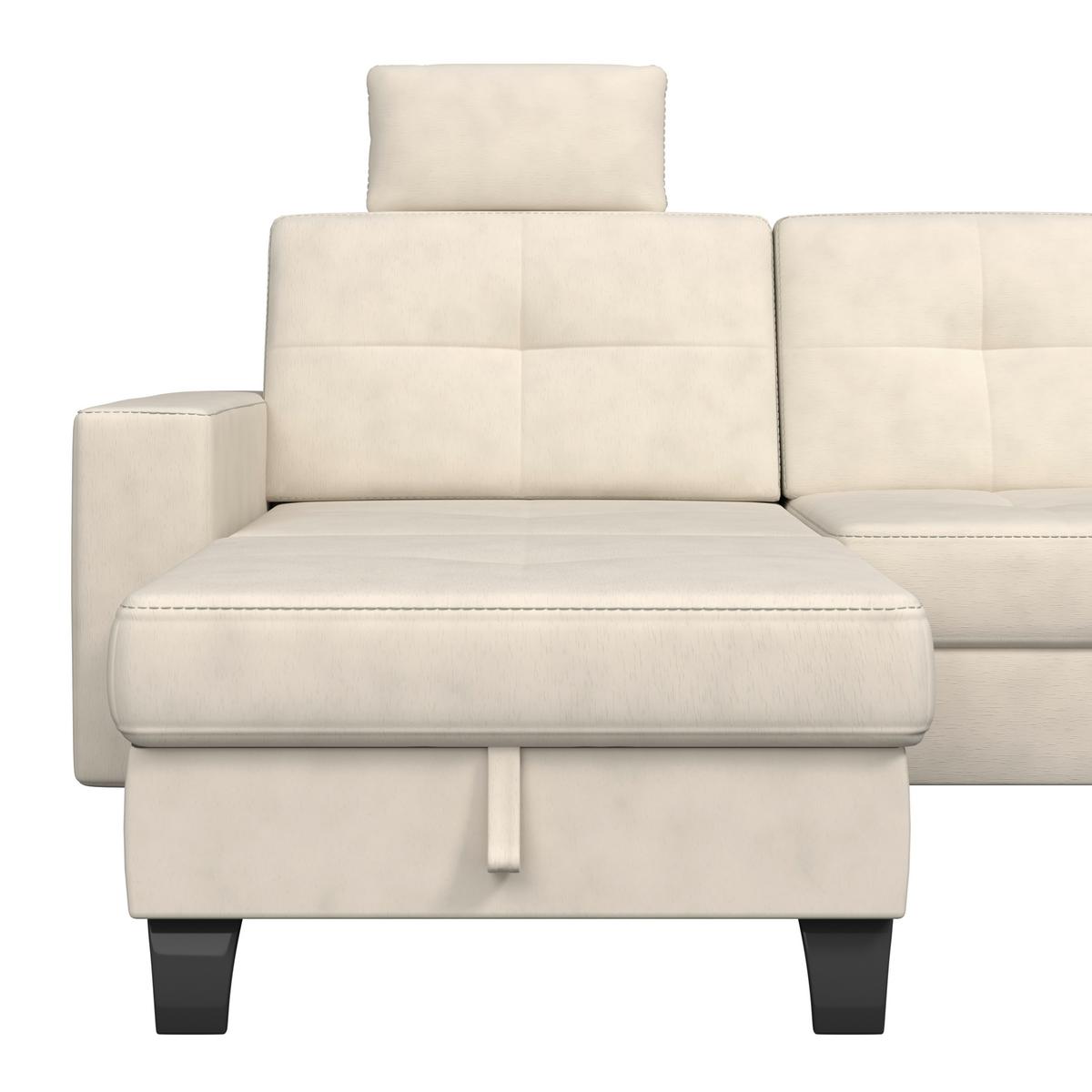 Ecksofa Varese mit Bettkasten Naturfarben 164x239 cm - Beige/Schwarz, KONVENTIONELL, Textil (164/239cm) - James Wood