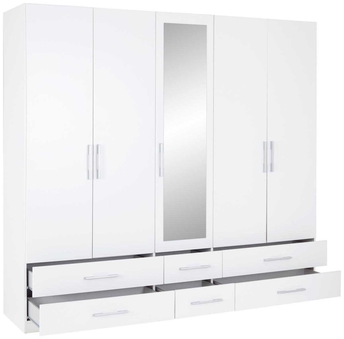Drehtürenschrank Mit Spiegel 226cm Herford Alpinweiß Dekor - Weiß, MODERN, Glas/Holzwerkstoff (226/210/54cm)