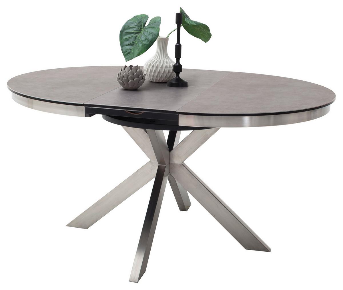 Esstisch ausziehbar Winnipeg 120-160x120 cm Anthrazit - Edelstahlfarben/Anthrazit, Design, Keramik/Metall (120/120/76cm) - Livetastic