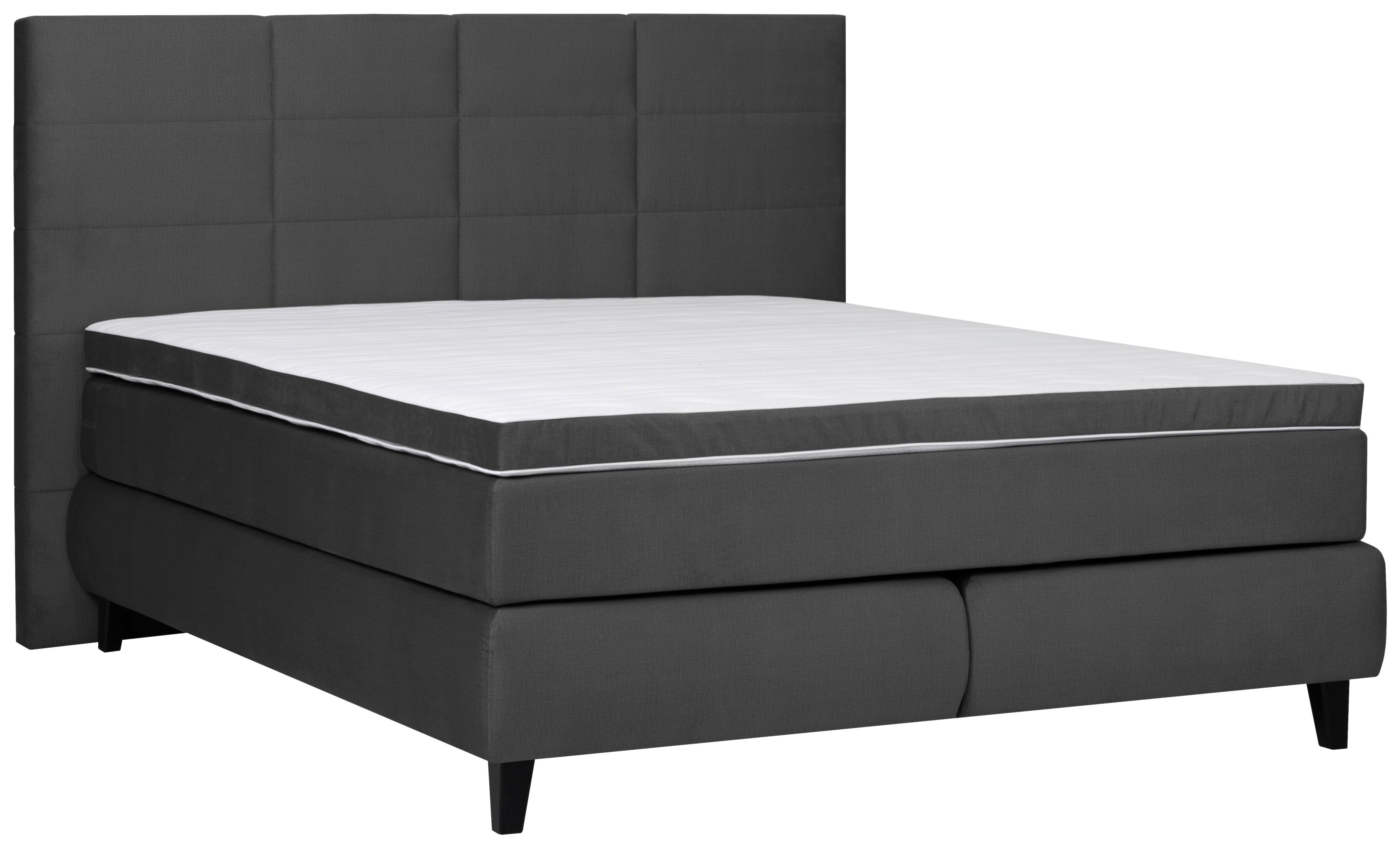Boxspringbett mit Topper + Matratze 180x200 cm Kingston - Anthrazit/Schwarz, MODERN, Textil (180/200cm) - Livetastic