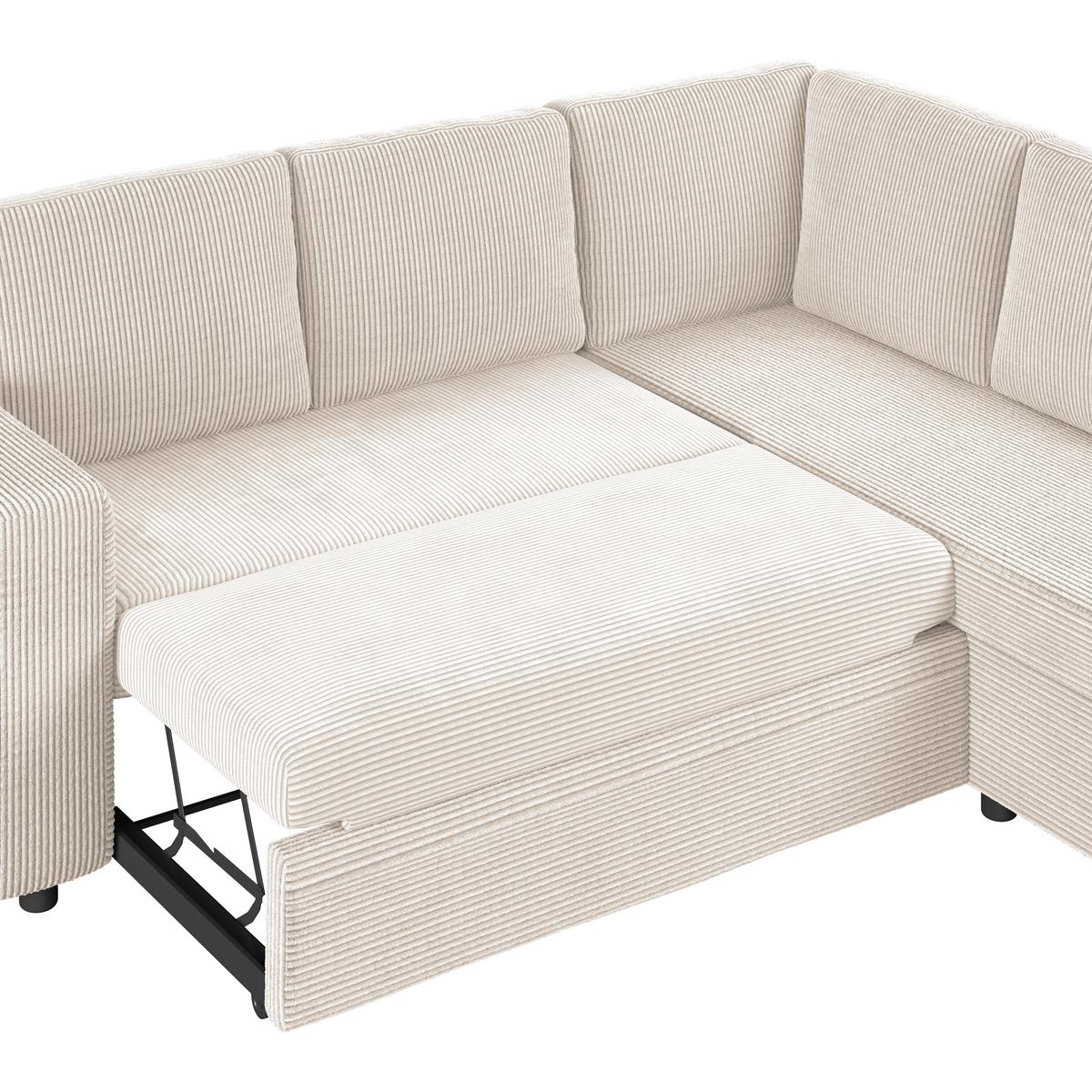 Ecksofa mit Schlaffunktion Toullouse perlmutt, 224x206cm - Perlmutt/Schwarz, Trend, Holz/Holzwerkstoff (224/206cm)