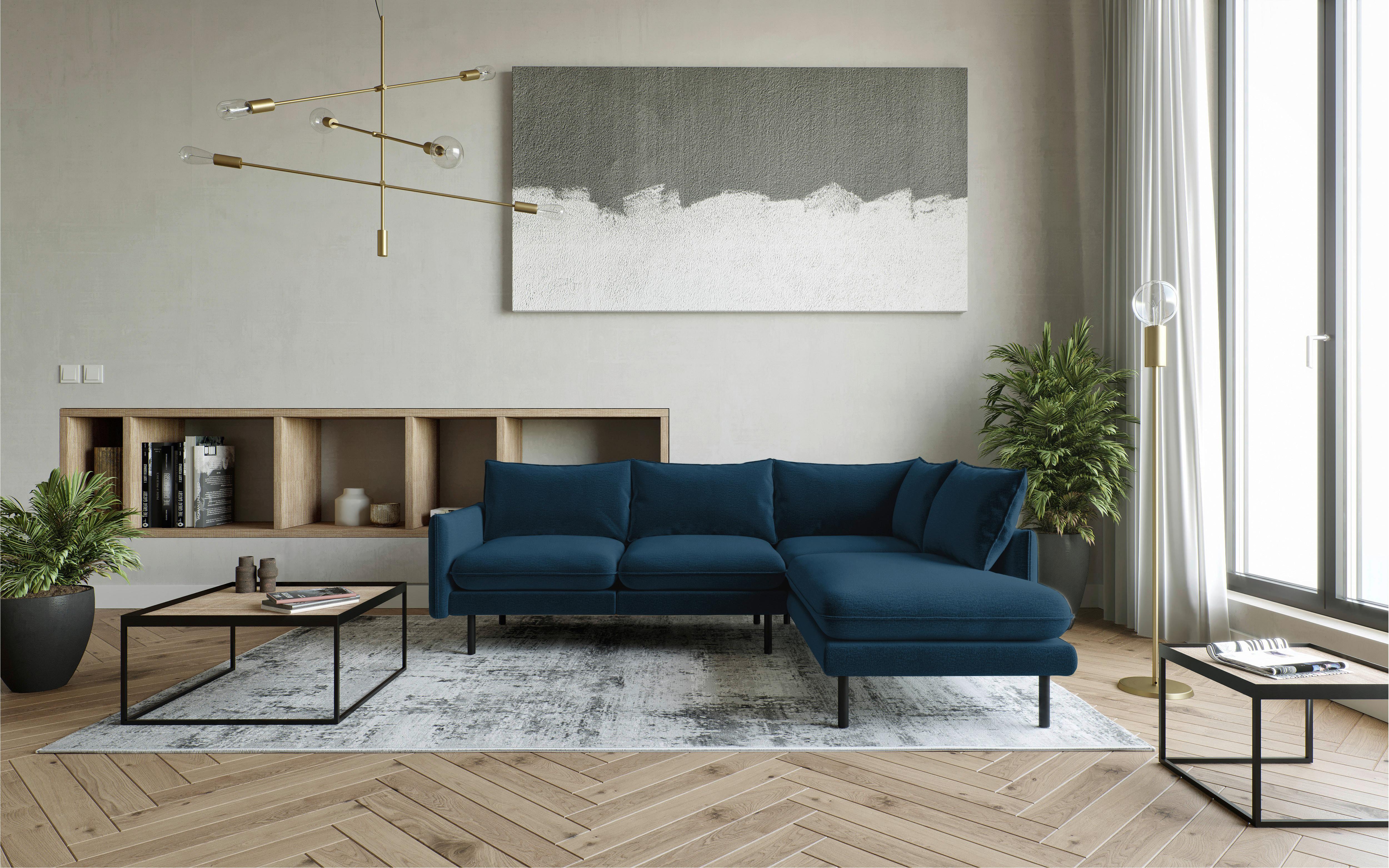 Ecksofa Samos Blau S: 267x204 Cm - Blau/Schwarz, Design, Textil (267/204cm) - Livetastic