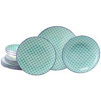 Tafelservice Keramik, Weiß/Petrol, 12--Teilig. - Petrol/Weiß, Basics, Keramik - Creatable
