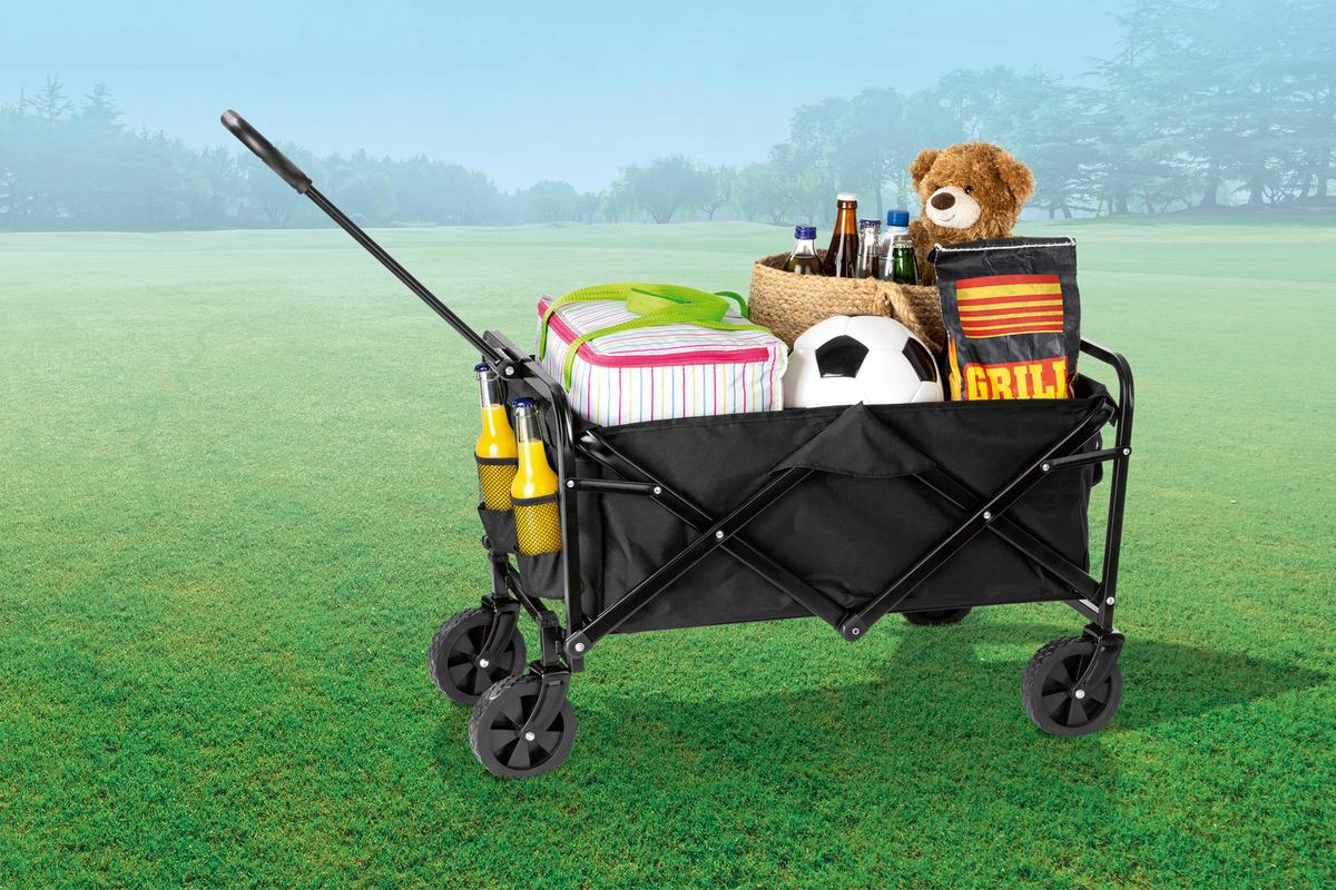 Bollerwagen Praktik Schwarz Max. 80 Kg mit Staufächern - Schwarz, MODERN, Kunststoff/Metall (67/16,5/50,5cm) - TV - Unser Original