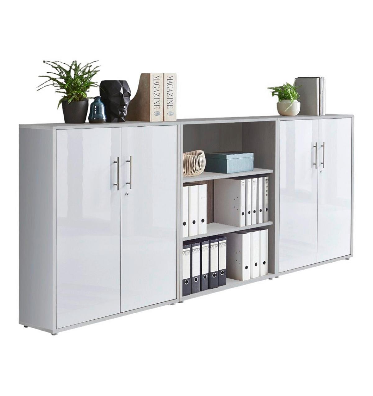 Office Edition B: 253,2 Cm Grau/weiß - Weiß Hochglanz/Grau, MODERN, Holzwerkstoff (253,2/113,6/33cm) - MID.YOU