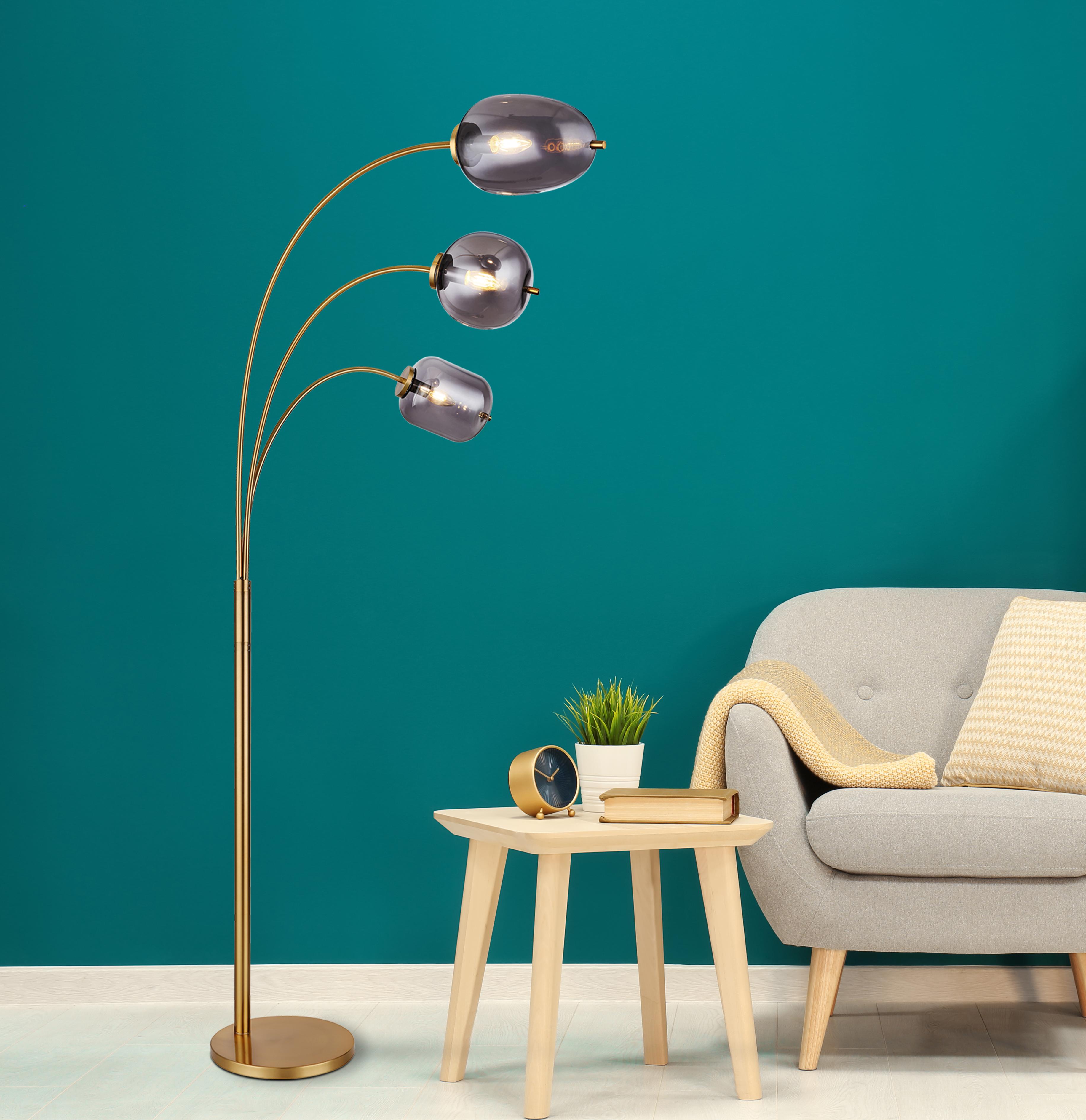 Stehlampe Messingfarben aus Glas, 3 Leuchtmittel - Messingfarben/Grau, Design, Glas/Metall (80/60/175cm) - Globo