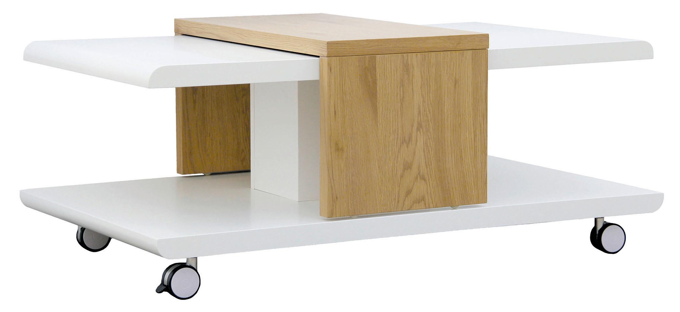 Couchtisch Holz mit Rollen Joliet, weiß/Braun - Wildeiche/Weiß, KONVENTIONELL, Holzwerkstoff/Kunststoff (110/66/45cm) - MID.YOU