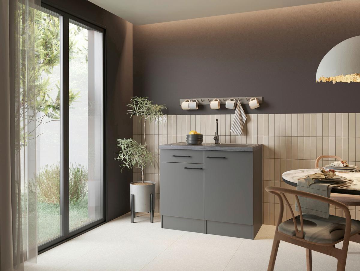 MINIKÜCHE Oliver, Grau B: 100 cm - Grau, Trend, Holzwerkstoff (100cm) - Respekta