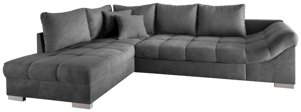 Eckschlafsofa Alvito Dunkelgrau S: 202/298 cm - Dunkelgrau/Silberfarben, Design, Textil (202/298cm) - MID.YOU