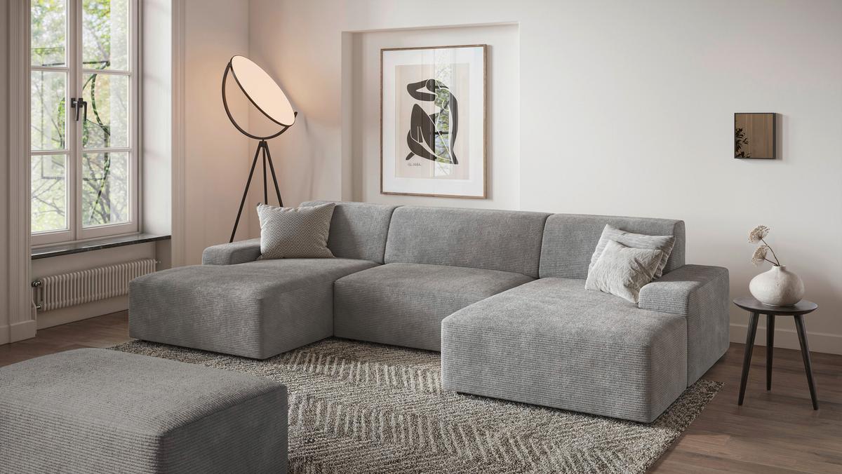 Hocker Wien, Grau B: 112 cm - Schwarz/Grau, MODERN, Textil (112/44/66cm) - Trendmanufaktur