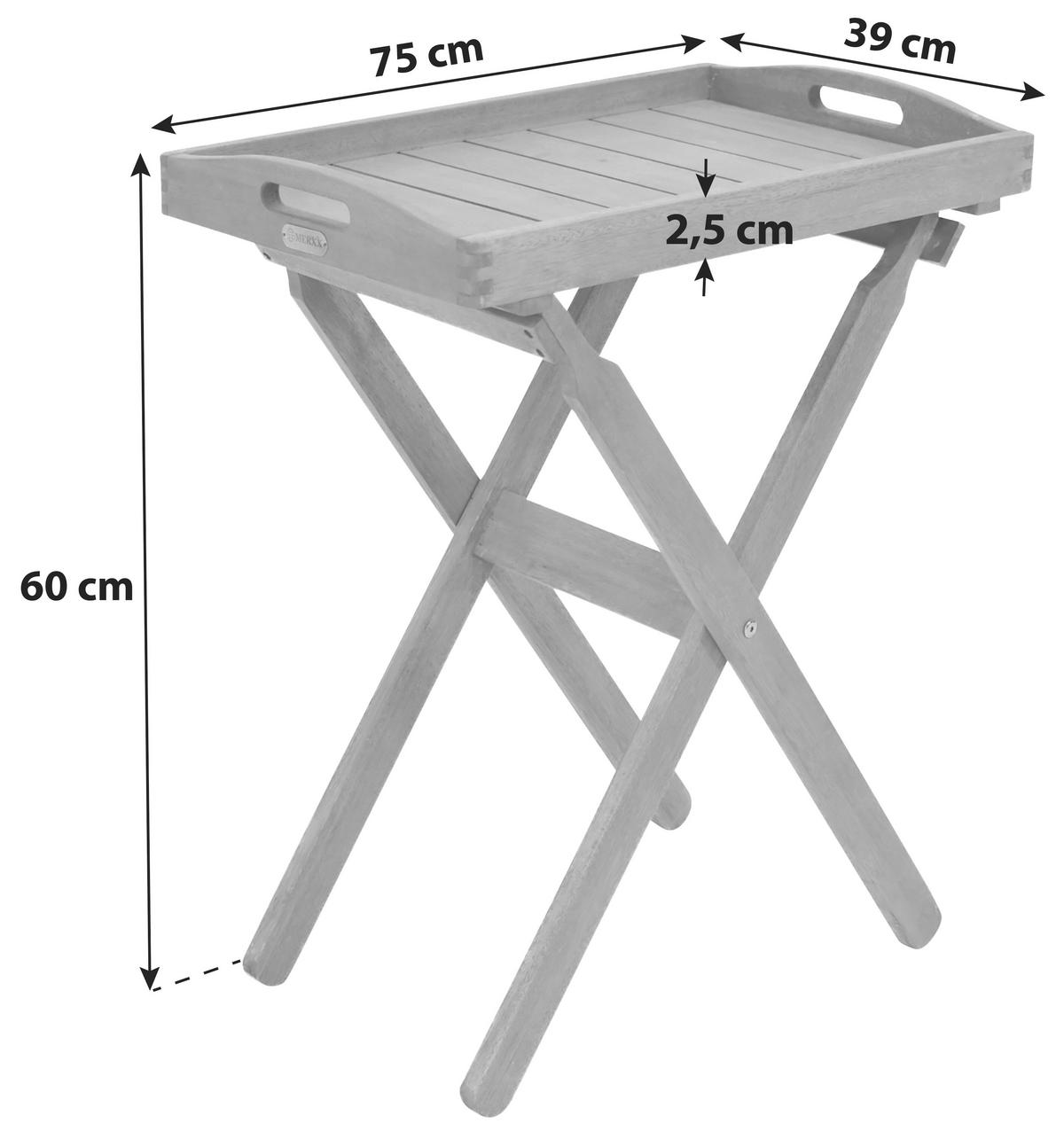 Gartenbeistelltisch klappbar Echtholz inkl. Tablett L: 75cm - Braun, KONVENTIONELL, Holz (39/60/75cm) - Gardenson
