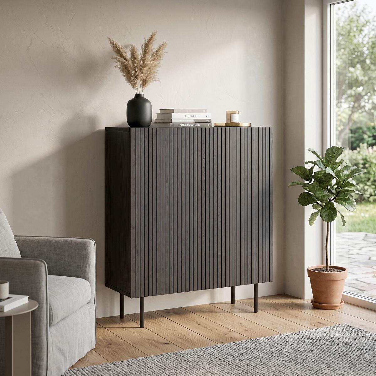 HIGHBOARD BJÖRKÖN - Schwarz, Design, Holzwerkstoff/Metall (80/103/30cm) - Livetastic