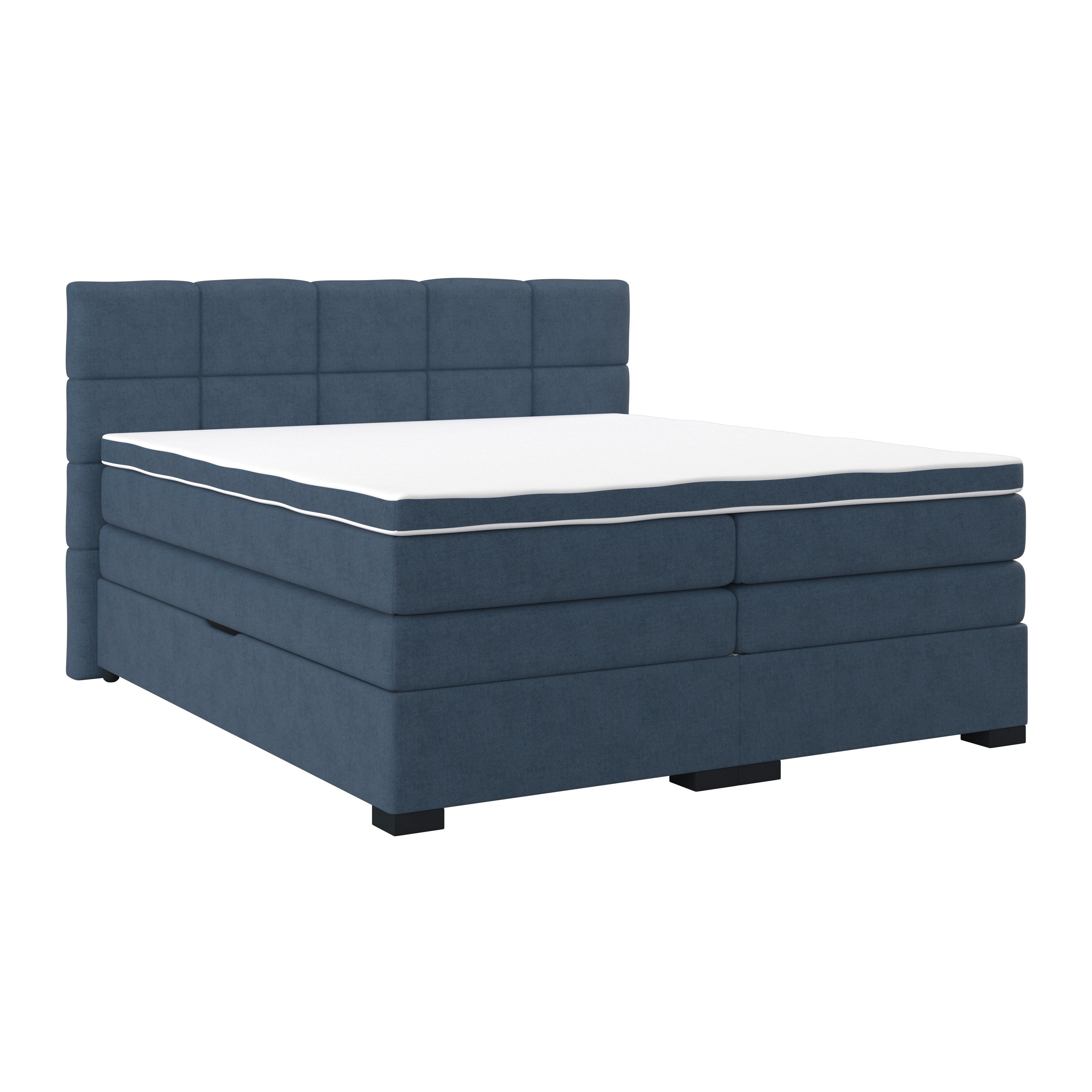 Boxspringbetten mit Topper 200x200 April - Blau/Schwarz, MODERN, Textil (200/200cm)
