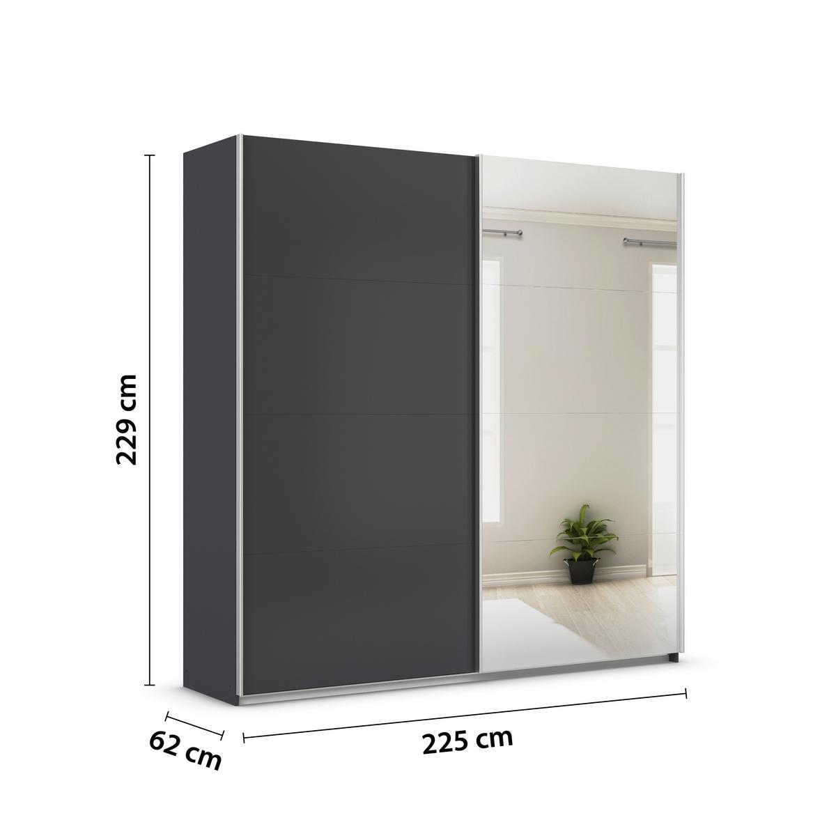 Schwebetürenschrank Feldkirch 225 Maxihöhe - Anthrazit/Silberfarben, MODERN, Holzwerkstoff (225/229/62cm)