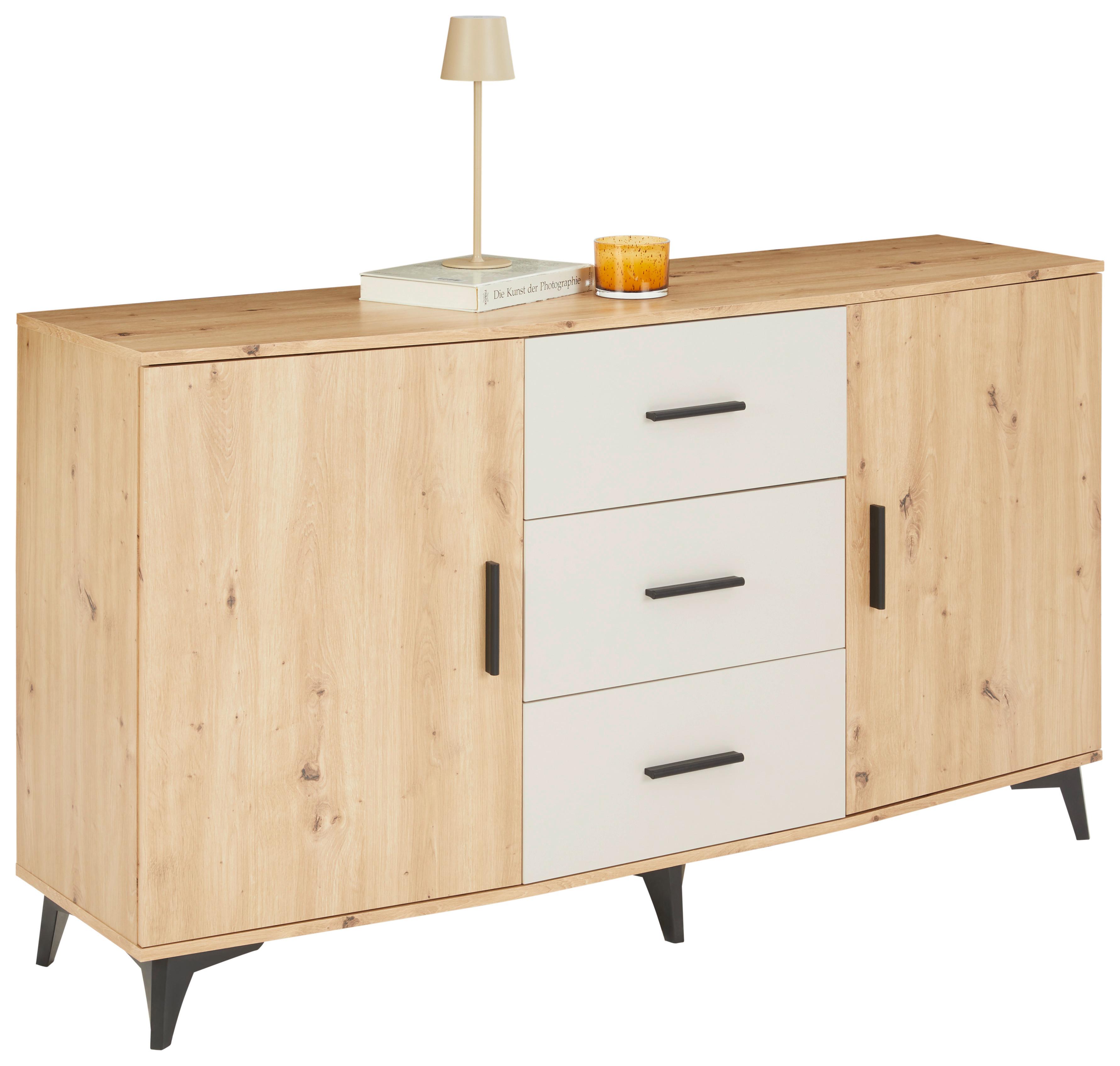 Kommode Ivona Eiche Artisan B: 160 Cm - Kaschmir/Schwarz, Trend, Holzwerkstoff (160/90/45cm)