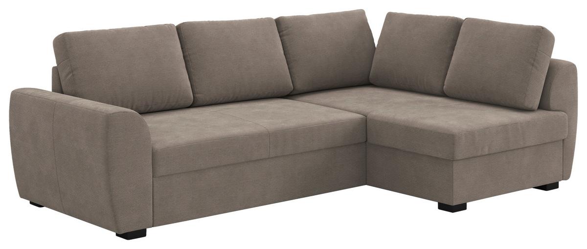 Ecksofa mit Bettfunktion Drift Cord taupe, B: 253cm - Taupe/Schwarz, Trend, Textil (253/86/154cm)
