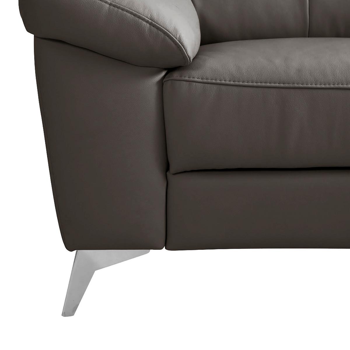 Ecksofa Luna Teilleder Dunkelbraun 242x194 - Chromfarben/Dunkelbraun, Design, Leder/Textil (242/194cm) - Livetastic