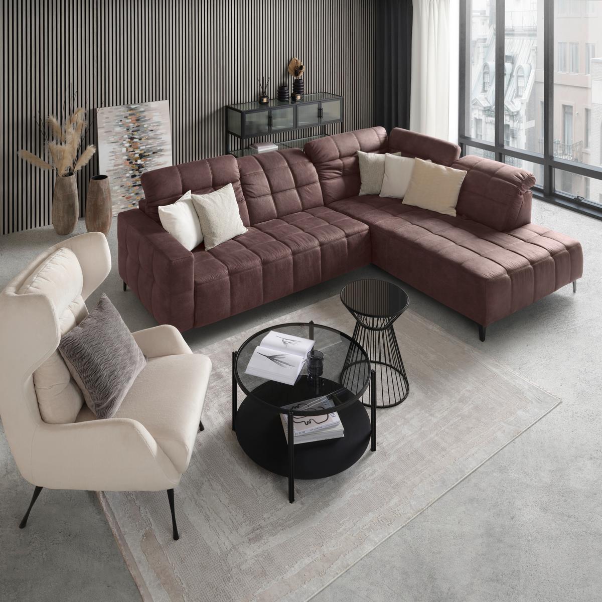 Rohová sedačka PANAMA, pravá, hnědá - černá/hnědá, Konvenční, kov/textil (304/216cm) - Premium Living