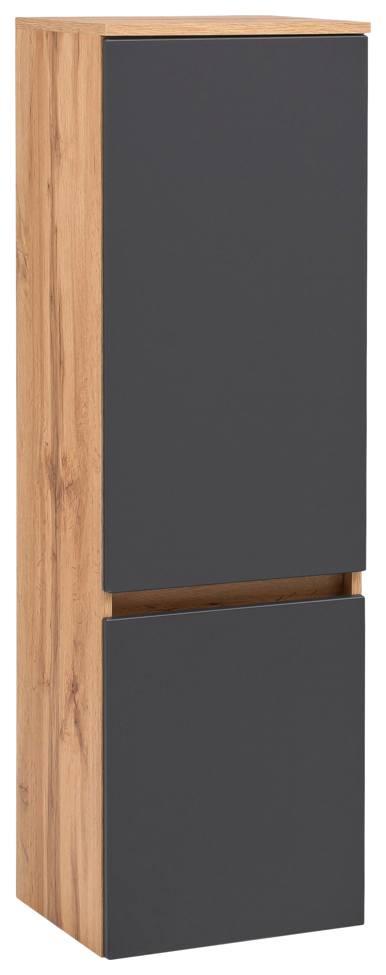 Midischrank Kopenhagen B: 40 cm Grau/Eiche Dekor - Eichefarben/Silberfarben, KONVENTIONELL, Holzwerkstoff (40/130/35cm) - Held