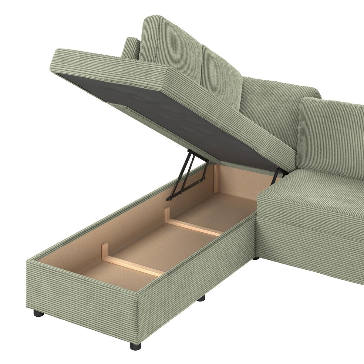 Ecksofa mit Schlaffunktion Toulouse Cord kaki, 206x224cm - Khaki/Schwarz, Trend, Holz/Textil (206/224cm)