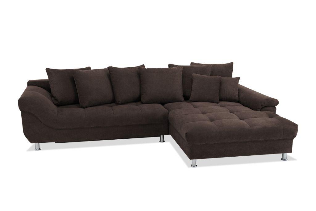 Rohová sedačka ERICE, pravá tmavohnedá - tmavě hnědá/barvy chromu, Design, textil/plast (312/198cm)