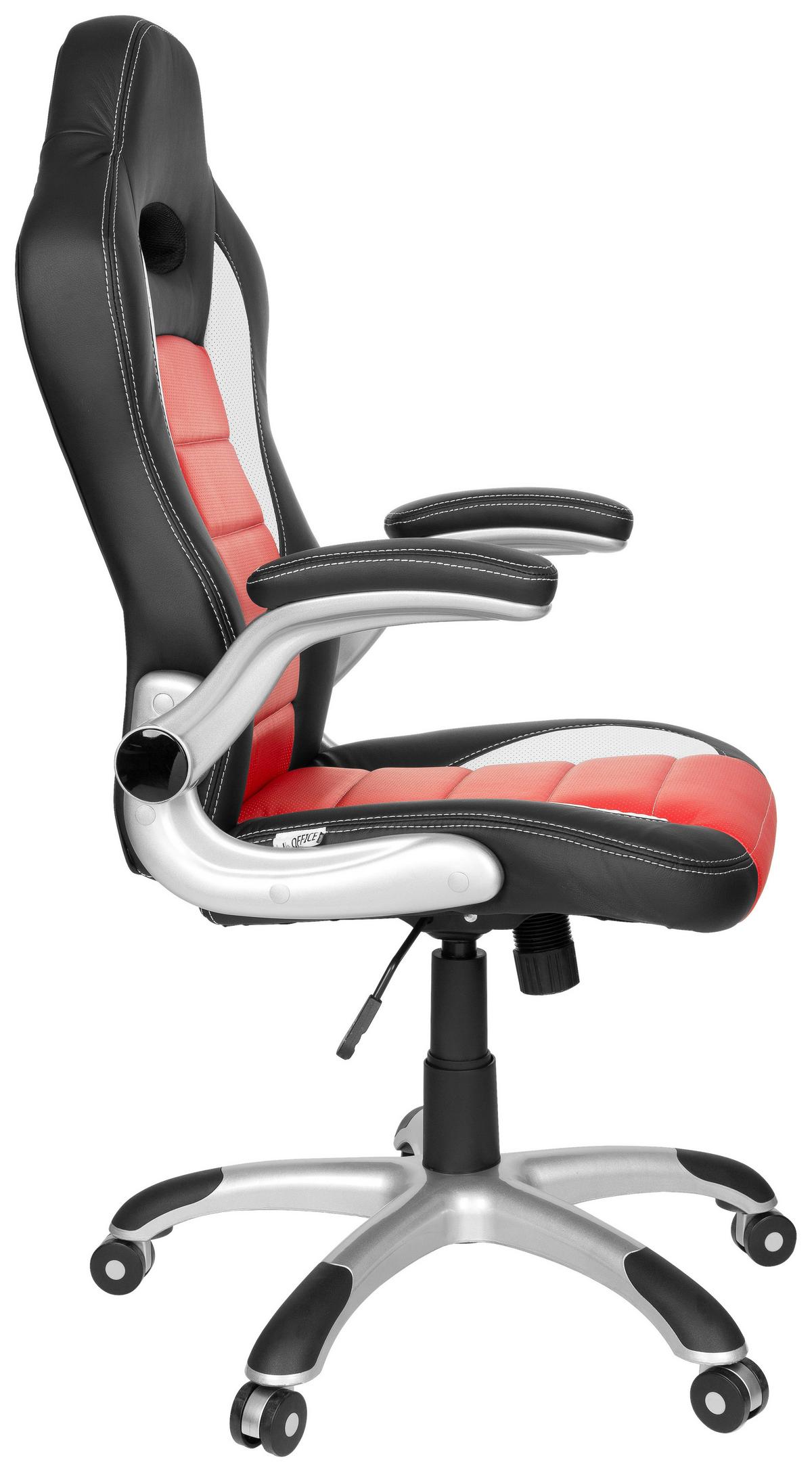 Gamingstuhl Game Sport Rot/schwarz/weiß - Rot/Silberfarben, MODERN, Kunststoff/Textil (64/118/57cm) - MID.YOU