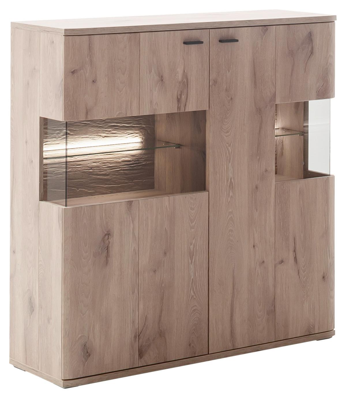 Highboard Prato Eichefarben B: 119 Cm - Eichefarben, Design, Glas/Holzwerkstoff (119/120/37cm) - MID.YOU