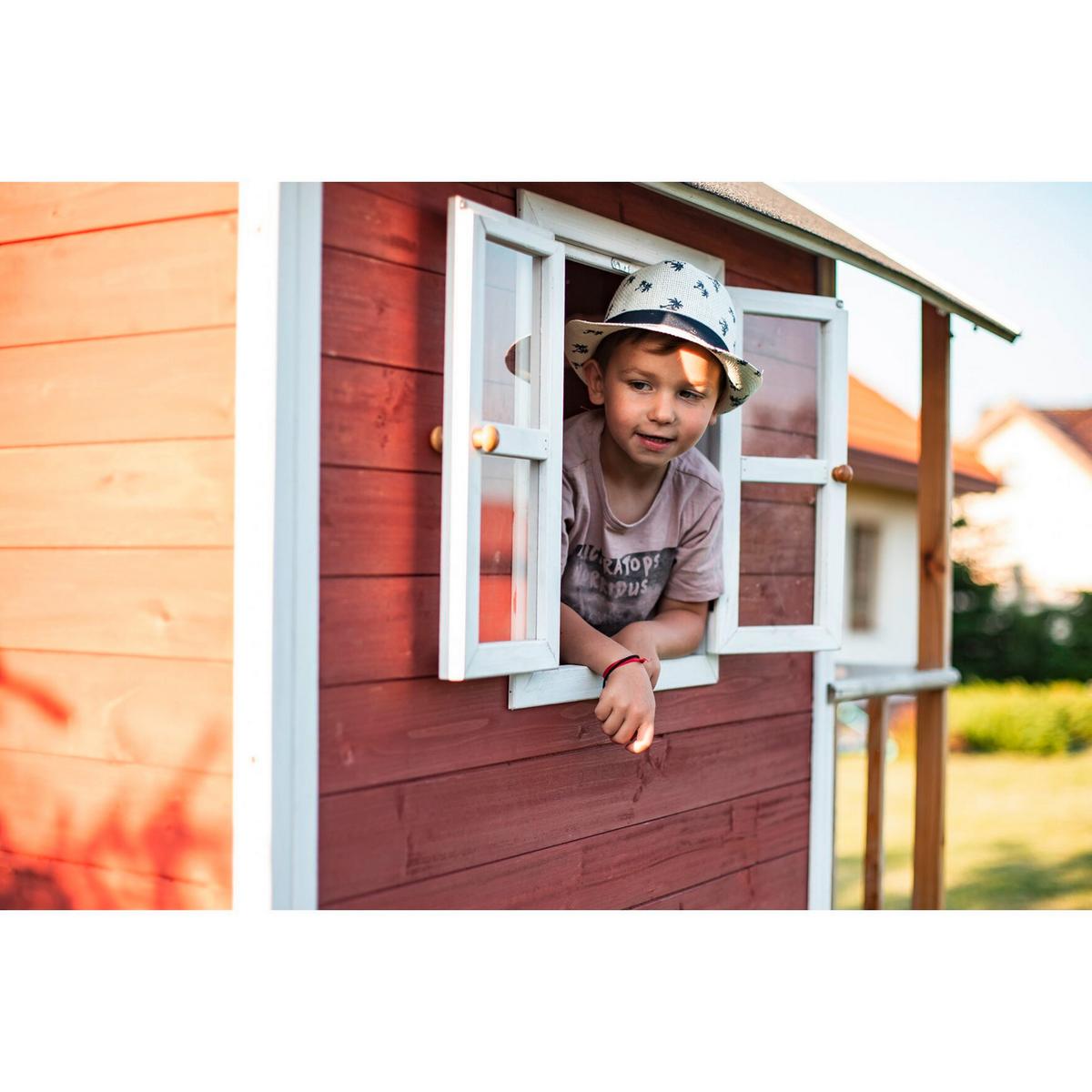 Stelzenhaus Mit Rutsche Rot Exit Loft 300 - Rot, KONVENTIONELL, Holz (369/190/215cm) - EXIT Toys