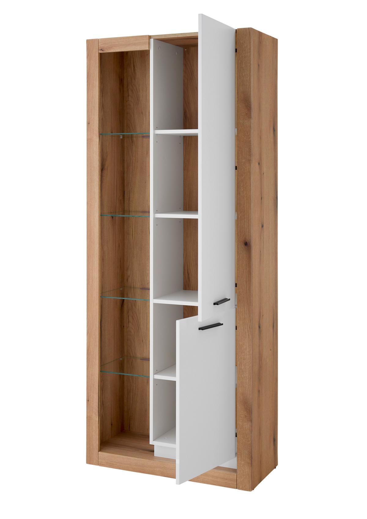 Mehrzweckschrank Brixen Weiß/Eichefarben B: 80cm - Eichefarben/Schwarz, Design, Glas/Holzwerkstoff (80/195/37cm) - MID.YOU