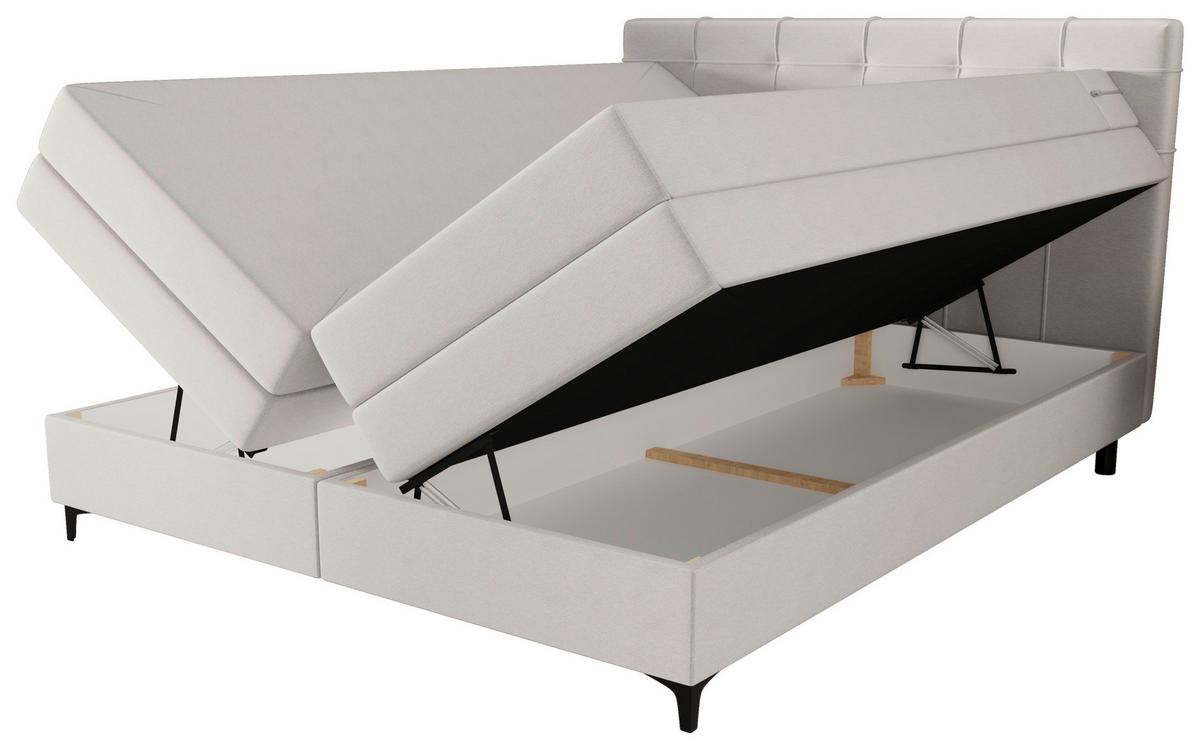 Boxspringbett Mitto mit Topper 180x200 cm - Silberfarben/Schwarz, KONVENTIONELL, Textil/Metall (180/200cm)