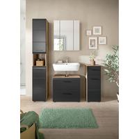 Koupelna Ice 4-dílna, černá/Dub tmavy - černá/tmavý dub, Basics, kompozitní dřevo/plast (120cm) - MID.YOU