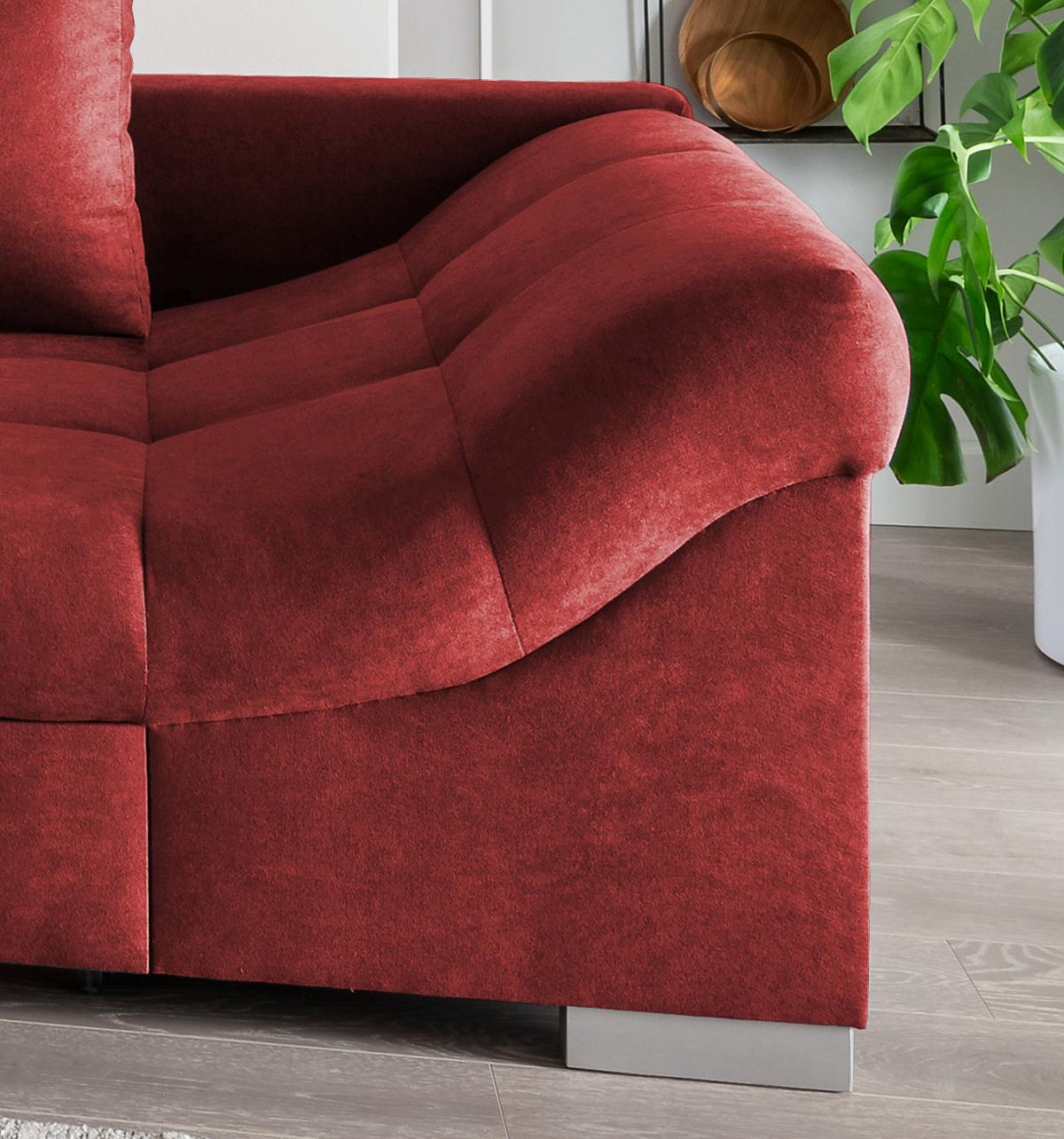 Eckschlafsofa Alvito Rot S: 202/298 cm - Rot/Silberfarben, Design, Textil (202/298cm) - MID.YOU