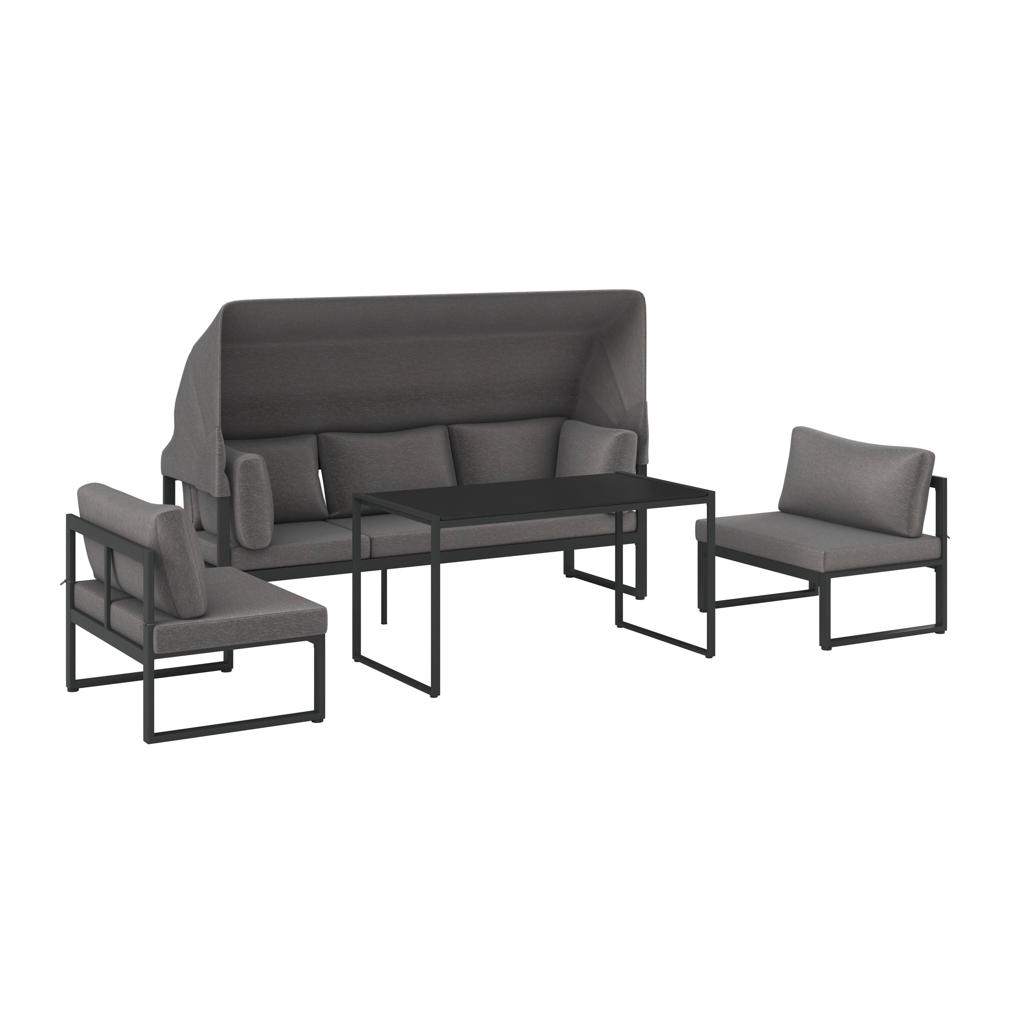 Loungegarnitur 4-Tlg Lagos Holz/Metall/Textil mit Kissen - Anthrazit/Grau, MODERN, Holz/Textil - Beldano